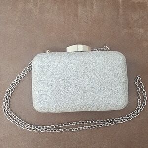 Glint Cream Clutch with Silver Chain